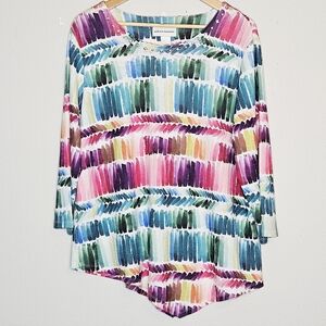 Alfred Dunner Multicolor Abstract Brushstroke Stripped Pattern Tunic Size Large